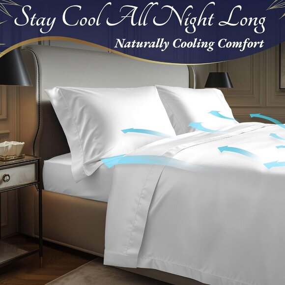 10- NIB Bamboo Sheets King Size 4pcs -Ultra Soft & Luxuriously Cooling, 17" Deep - Picture 4 of 8